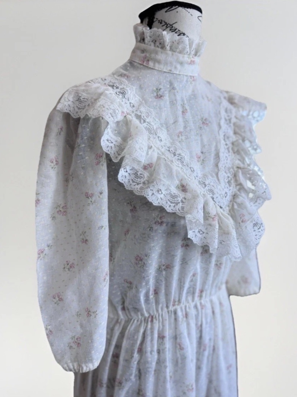 Vintage 70s Handmade Prairie Cottage Edwardian Whimsy Fairy Lace dress - Picture 2 of 14